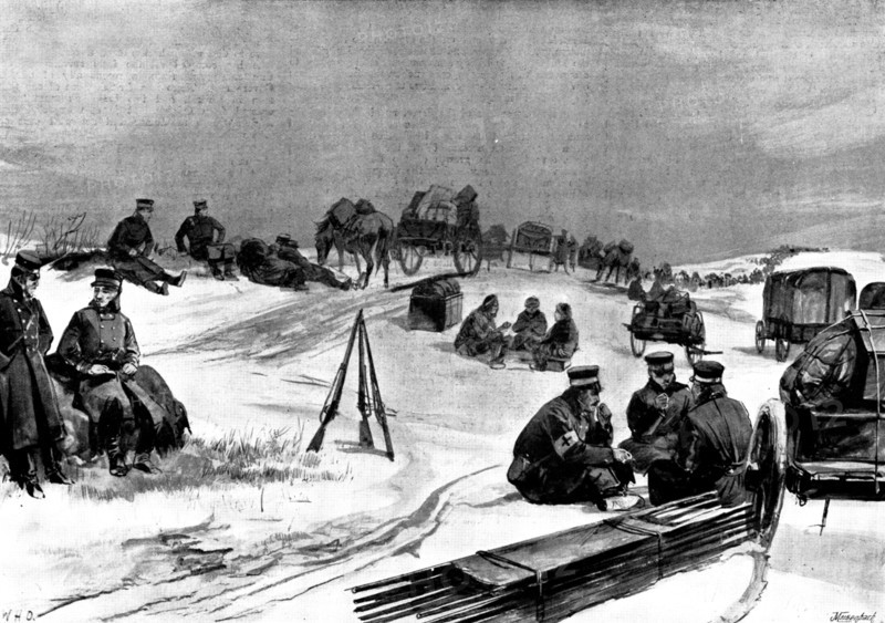 The War in Eastern Asia: a scene on the road to Wei-Hai-Wei: resting the horses, 1895. Creator: George Meisenbach.