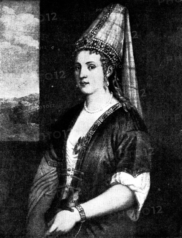 Venetian Art at the New Gallery: Portrait of Caterina Cornaro, Queen of Cyprus - by Titian, 1895. Creator: Unknown.