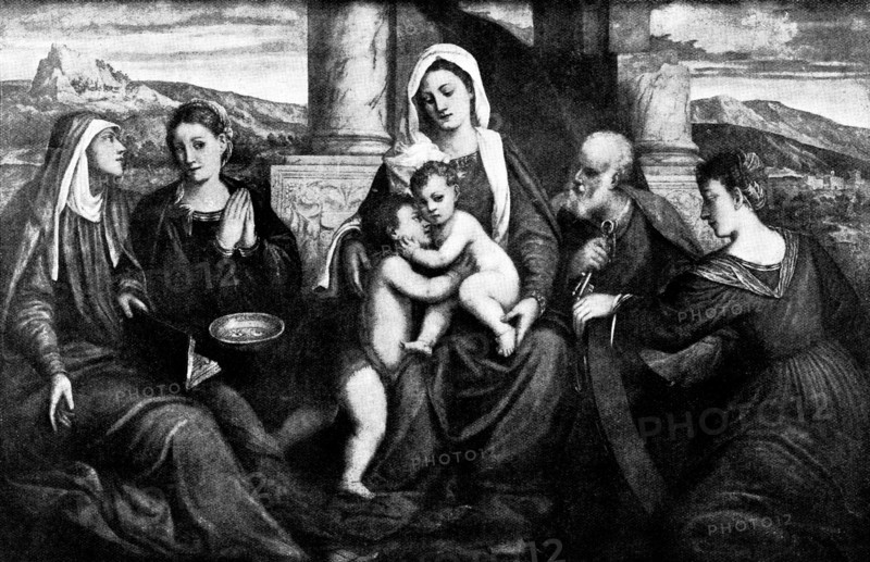 Venetian Art at the New Gallery: The Virgin and Child with Saints - by Bonifazio, 1895. Creator: Unknown.