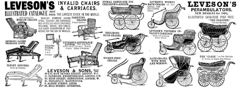 Advertisement for Leveson's Invalid Chairs & Carriages, 1895. Creator: Unknown.