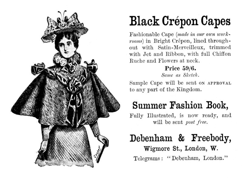 Advertisement for Debenham & Freebody, crépon capes, 1895. Creator: Unknown.
