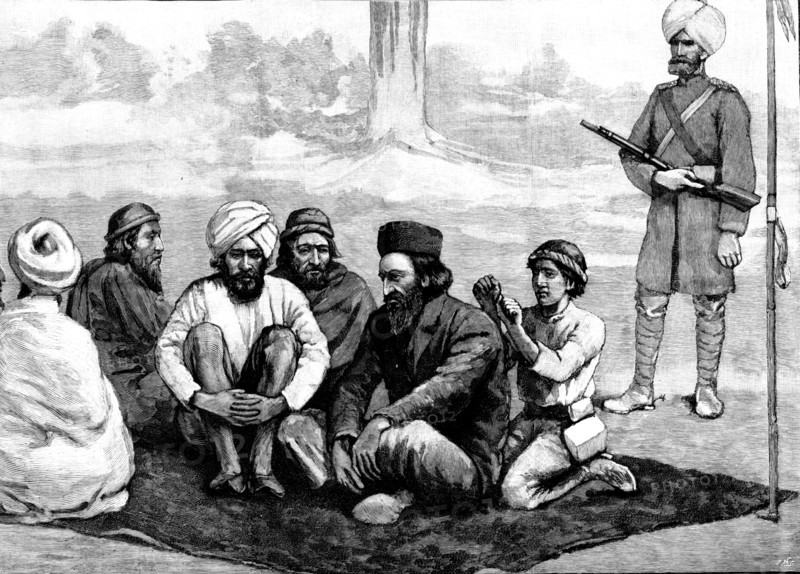 The Chitral Expedition: Sher Afzul Khan and Prisoners taken by the Khan of Dir..., 1895. Creator: P Naumann.