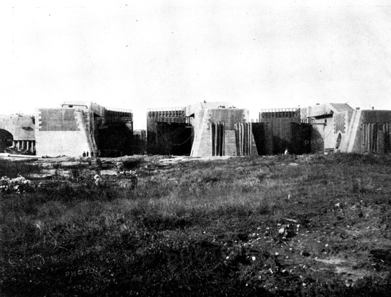The Opening of the Baltic Canal: walls and gates of...Brunsbüttel Entrance under construction, 1895. Creator: Unknown.