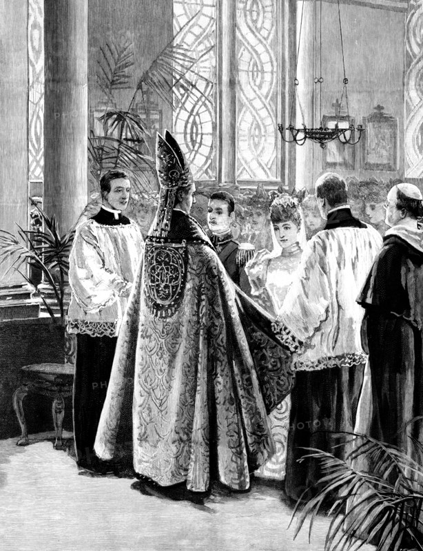 Marriage of the Duc d'Aosta with Princesse Hélène d'Orléans, in the...Chapel of St. Raphael..., 1895 Creator: P Naumann.