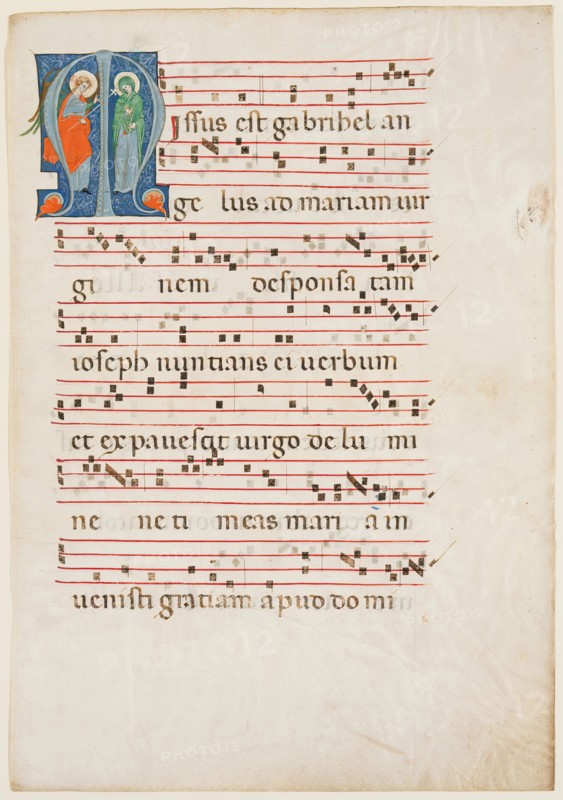 Antiphonary Leaf: Historiated "M" with Annunciation, about 1270-1280. Creator: Master of Imola.