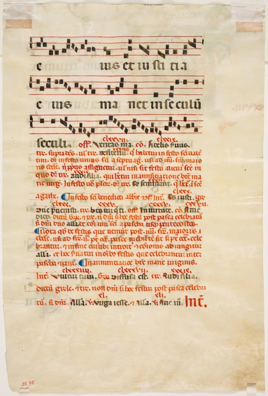 Gradual Leaf: Text with Musical Notation and Annotation, c1350. Creator: Lippo Vanni.