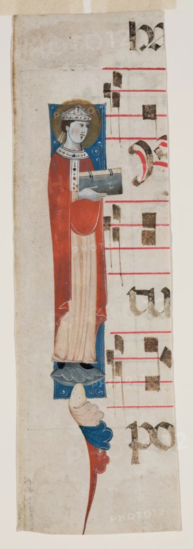 Choral Leaf Fragment: Bishop Saint as Initial "I", 13th century. Creator: Unknown.