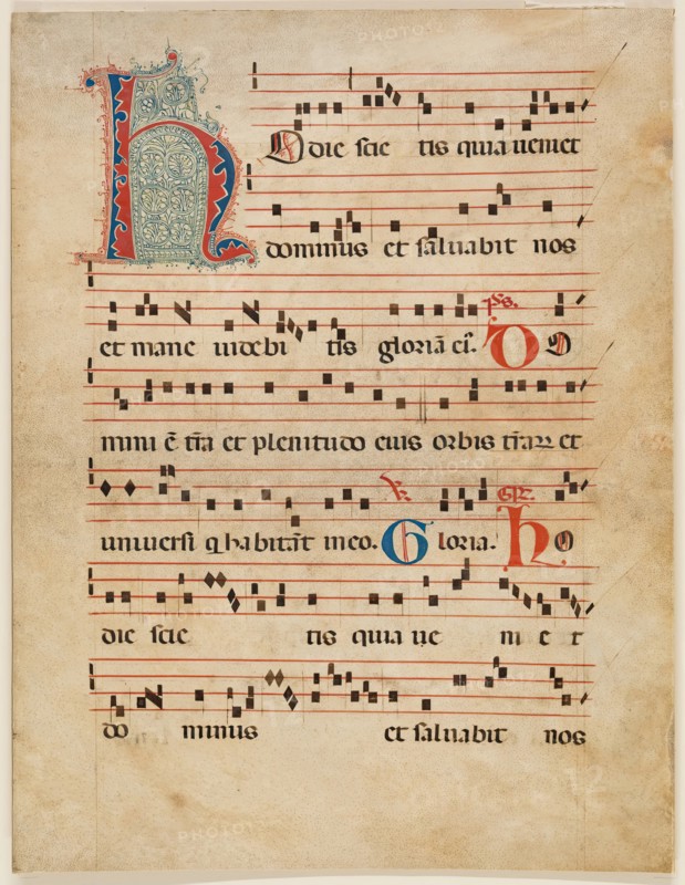 Antiphonary Leaf: Text with Musical Notation with Ornamental Initial "H", late 14th century. Creator: Unknown.