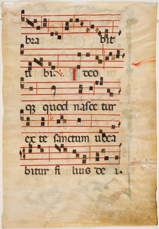 Antiphonary Leaf: Text with Musical Notation with Ornamental Letter, early 14th century. Creator: Unknown.