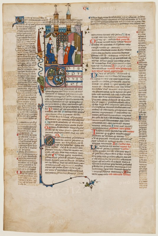Leaf from Gratian's DECRETUM: Bishop Swearing Falsely, early 14th century. Creator: Unknown.