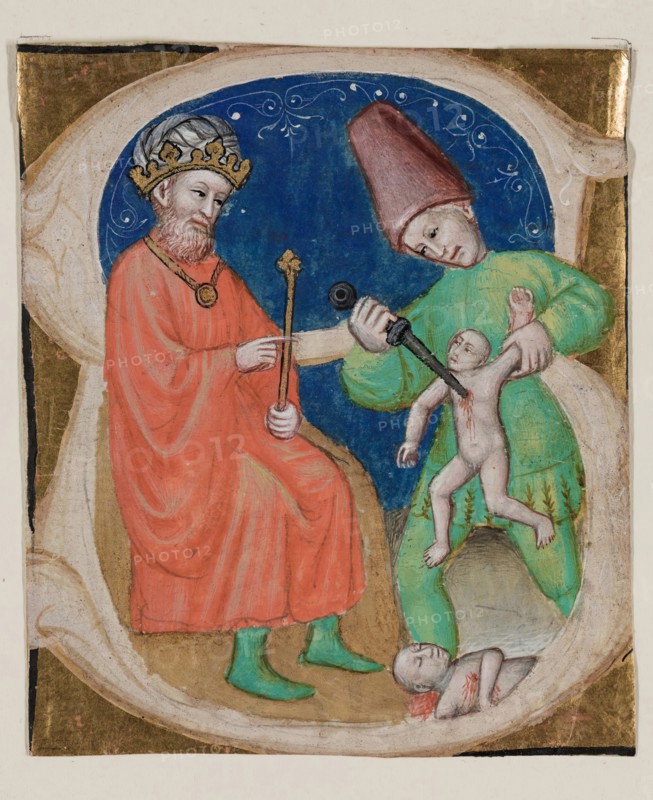 Leaf Fragment: Historiated "S" with Massacre of the Innocents, c1400. Creator: Unknown.