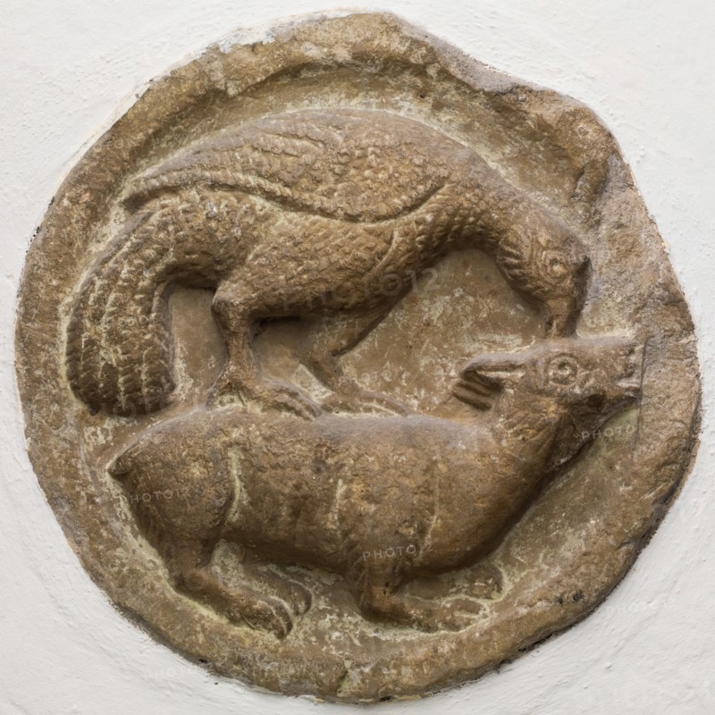 Roundel With a Bird Attacking a Rabbit, between 12th and 13th century. Creator: Unknown.