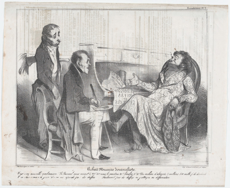 Plate 3: Robert Macaire Journaliste. 1836.  Creator: Honore Daumier.