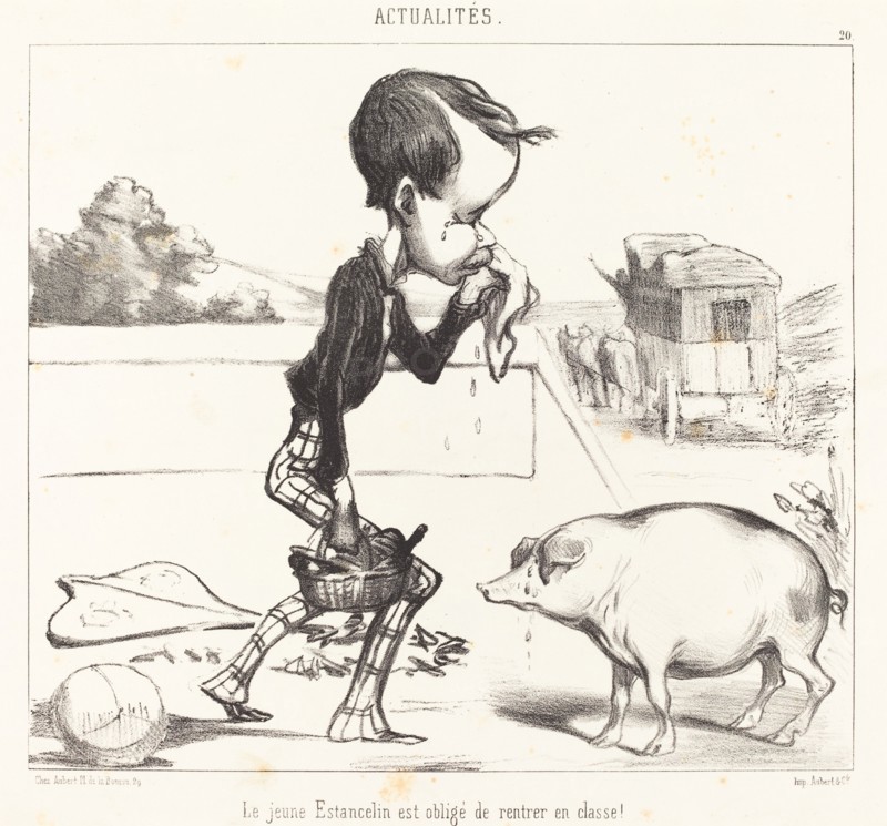 Le jeune Estancelin est obligé de rentrer en classe!, 1849. Creator: Honore Daumier.