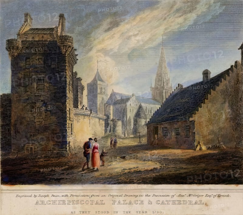 Archiepiscopal Palace And Cathedral. Glasgow. As They Stood In The Year 1790. Creator: Joseph Swan.