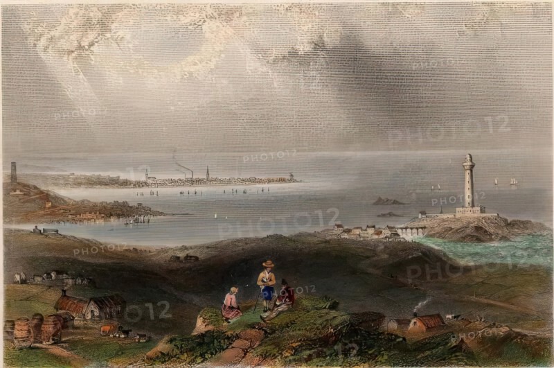 Peterhead, (View from the South showing Lighthouse) DA, c1840s. Creator: William Henry Bartlett.