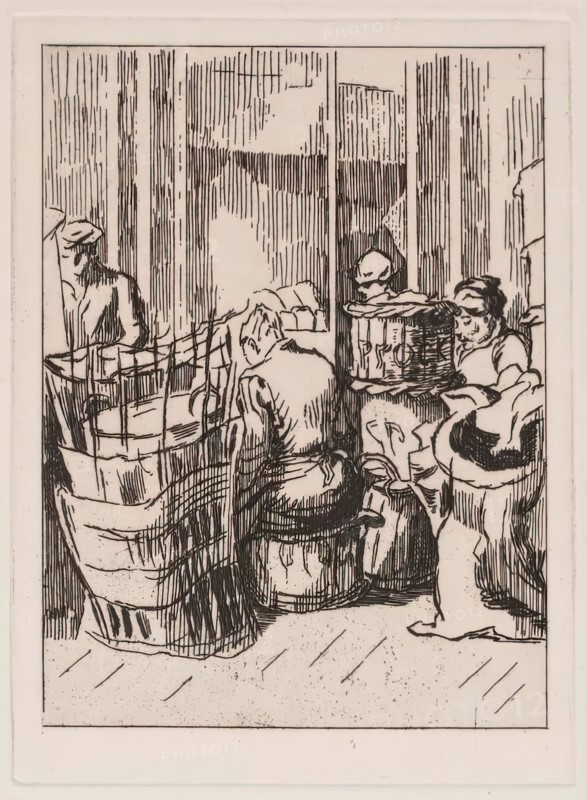 Men and Women with Baskets, c1930s. Creator: Thérèse Lessore.