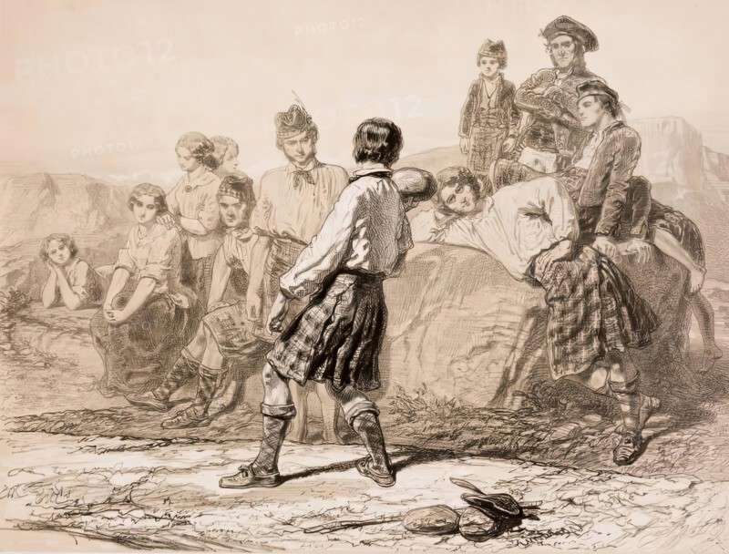 Putting the Stone-An Artist's Ramble in the North of Scotland, 1849. Creator: Michel Bouquet.
