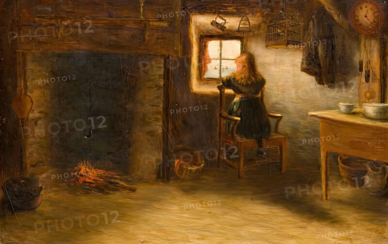 Girl in a Cottage Interior, 1877. Creator: James Coutts Michie.