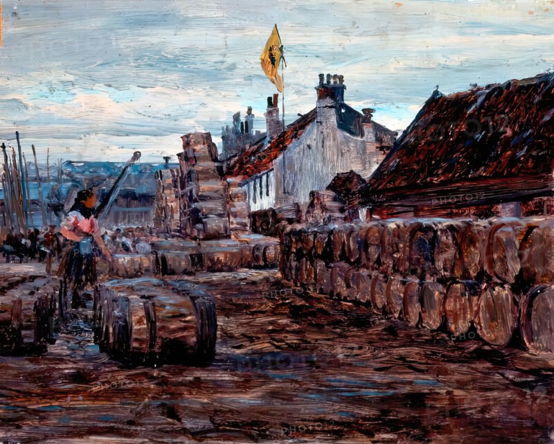 Stacking Salt Herring Barrels, Possibly Portsoy, c1870-1920. Creator: George Sherwood Hunter.
