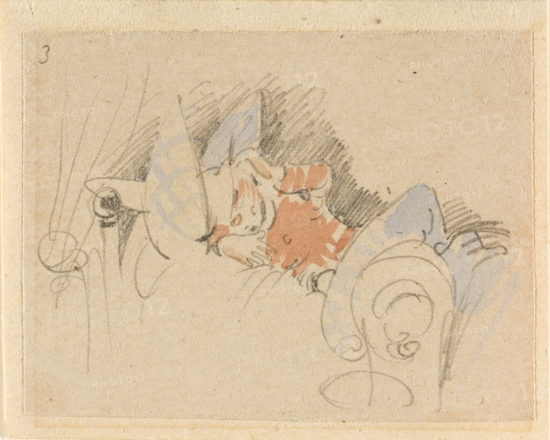 The disturbed but happily regained night's rest, (The Flea); 3, 1862. Creator: Wilhelm Busch.