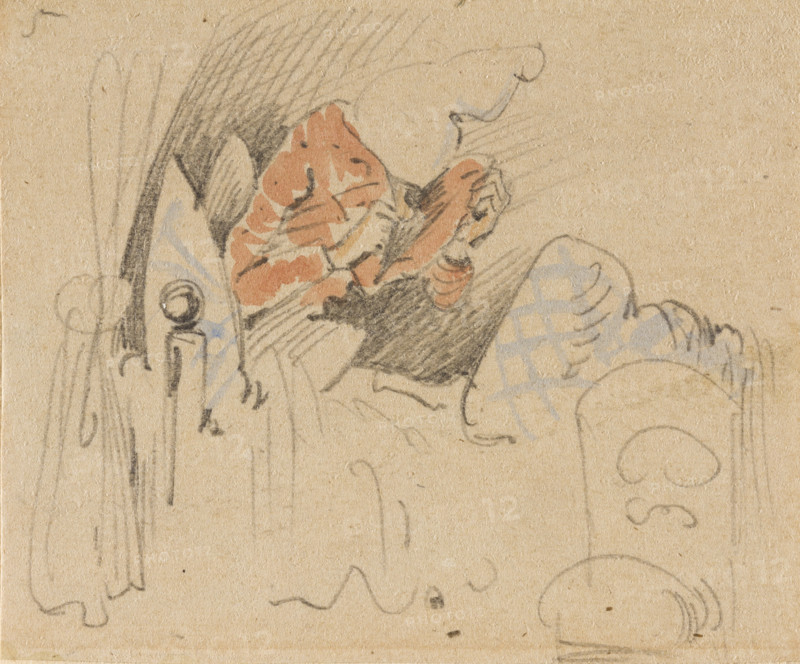 The disturbed but happily regained night's rest, (The Flea); 5, 1862. Creator: Wilhelm Busch.