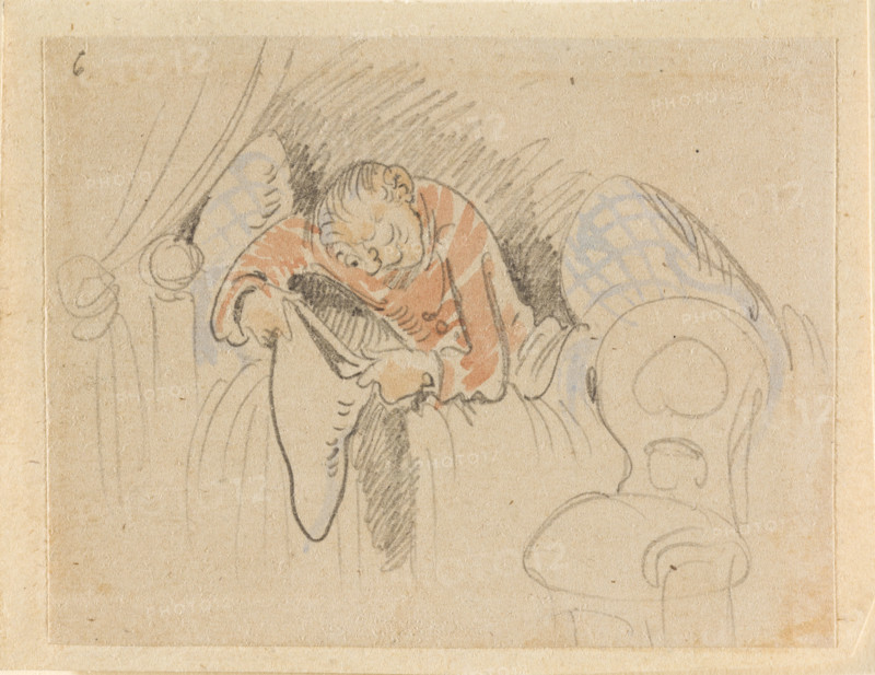 The disturbed but happily regained night's rest, (The Flea); 6, 1862. Creator: Wilhelm Busch.