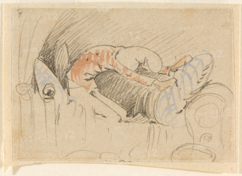 The disturbed but happily regained night's rest, (The Flea); 7, 1862. Creator: Wilhelm Busch.