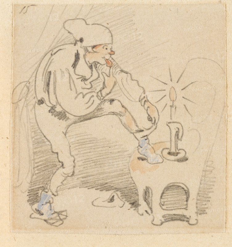 The disturbed but happily regained night's rest, (The Flea); 15, 1862. Creator: Wilhelm Busch.