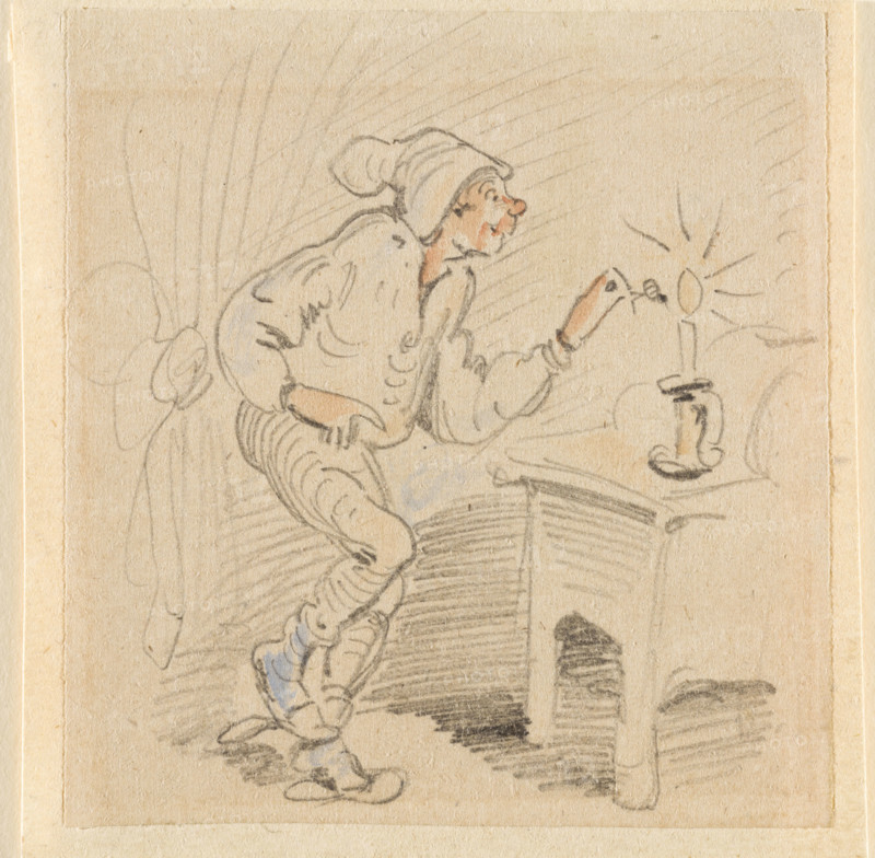 The disturbed but happily regained night's rest, (The Flea); 17, 1862. Creator: Wilhelm Busch.