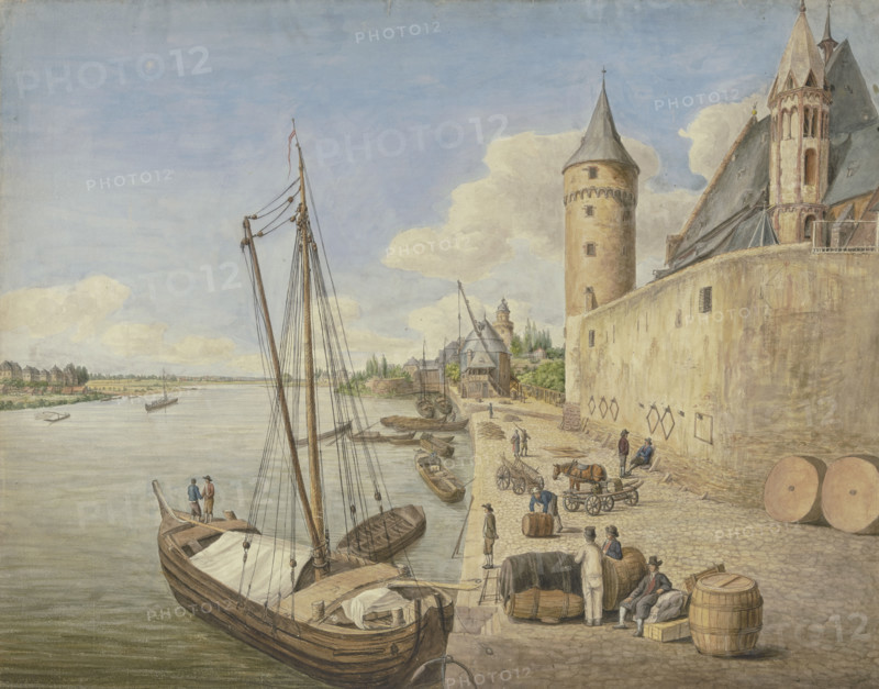 The banks of the Main River in Frankfurt am Main with St. Leonard's Church. Creator: Ursula Magdalene Reinheimer.