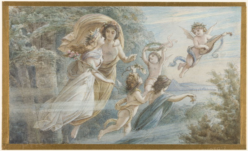 The floating royal couple Oberon and Titania, accompanied by other elves, c1883. Creator: Leopold Bode.