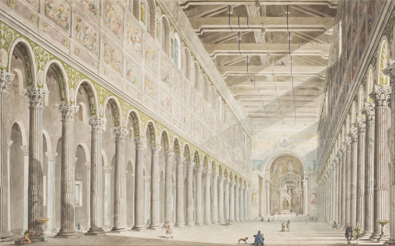 The interior of the Basilica of St. Paul Outside the Walls in Rome. Creator: Francesco Pannini.