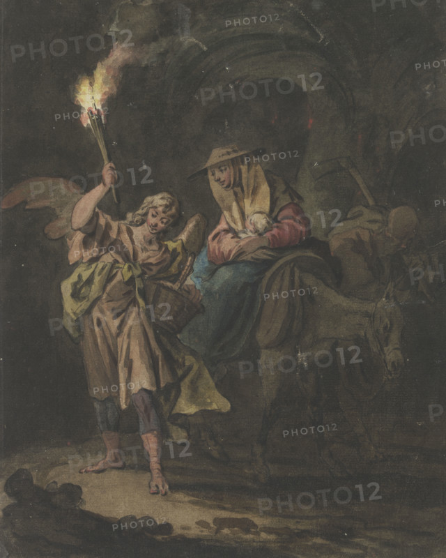The Flight into Egypt, with an angel as torchbearer, c1777. Creator: Gottlieb Welte.