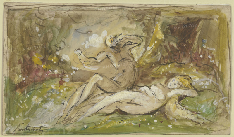 Adam beholds the newly created Eve. Creator: Jules Luntechutz.