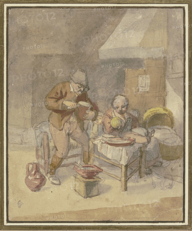 Farming family with two children eating a meal. Creators: Isaac van Ostade, Cornelis Dusart.