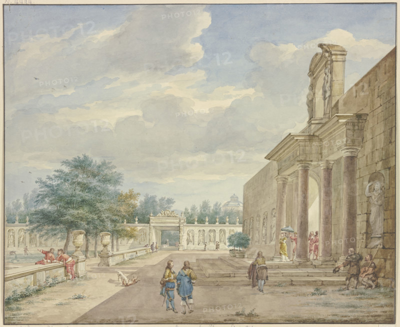Garden with a terrace and rich portal, 1773. Creator: Aert Schouman.