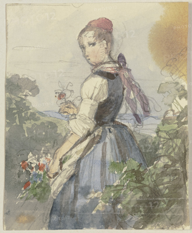 Farm girl in the garden, c1830-1872. Creator: Jakob Becker.