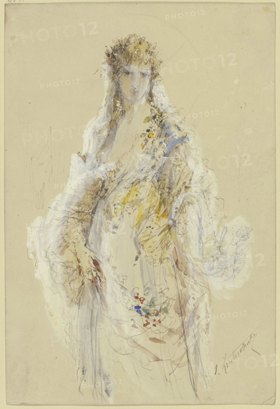 Lady in a flower-trimmed ball gown. Creator: Jules Lunteschütz.
