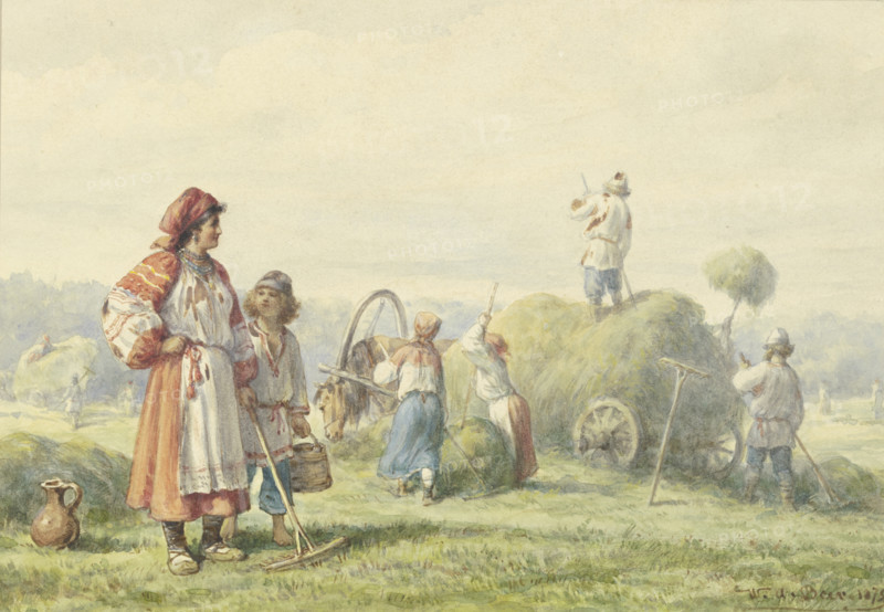 Hay harvest in Russia, 1875. Creator: Wilhelm Amandus Beer.