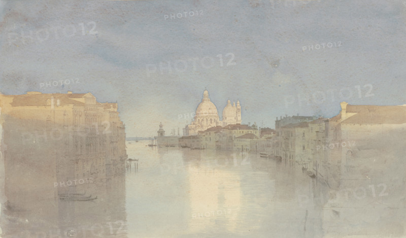 Evening mood on the Grand Canal, with Santa Maria della Salute in the background, 1851. Creator: Carl Theodor Reiffenstein.