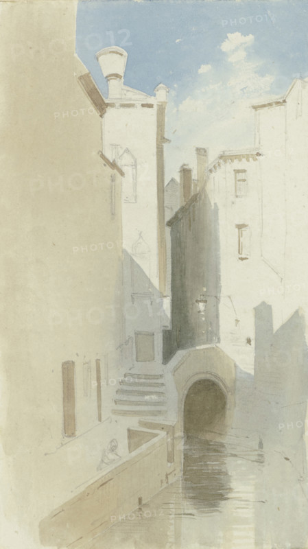 View across a canal in Venice, 1851. Creator: Carl Theodor Reiffenstein.