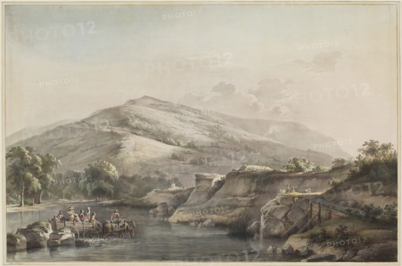 A Group of Peasants Crossing a Ford with a Horse-Drawn Cart, 1793. Creator: Jean-Jacques de Boissieu.