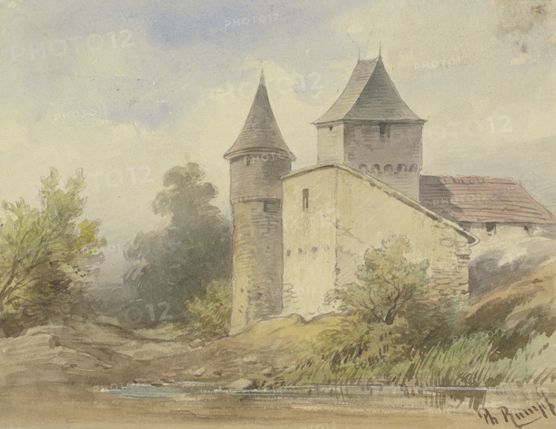 Group of buildings with a round tower, c1840-1890s. Creator: Philipp Rumpf.