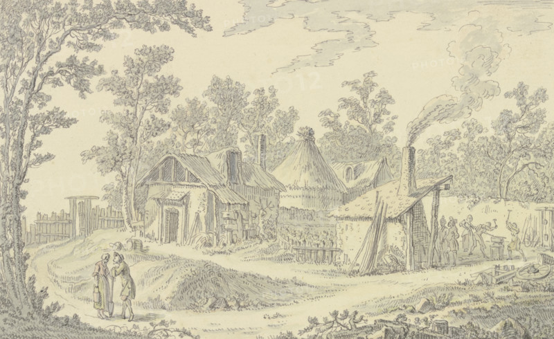 Village landscape in front of a blacksmith's shop, c1760. Creator: Johann Georg Wille.