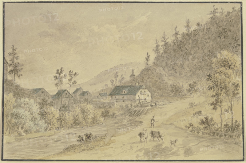 Small village by a stream in the mountains, late 18th century. Creator: Friedrich Christian Reinermann?.