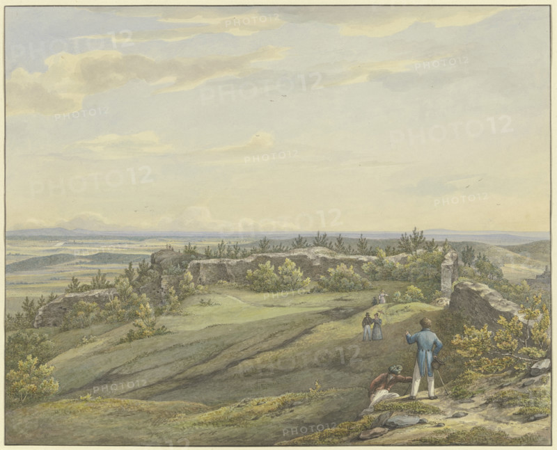 Courtyard of Falkenstein Castle ruins with a view of the Main plain..., mid-late 19th century. Creator: Carl Morgenstern.