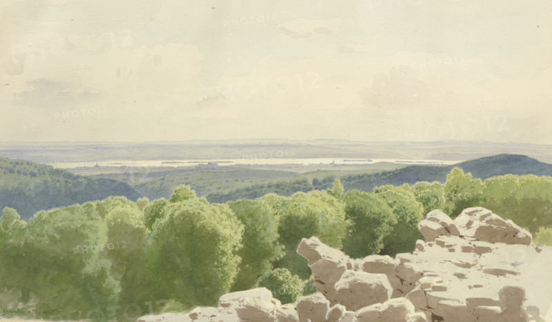 View from the Grauer Stein across the Rheingau region, 1863. Creator: Carl Theodor Reiffenstein.