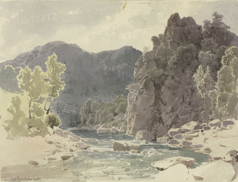 River in a rocky landscape, 1847. Creator: Carl Theodor Reiffenstein.