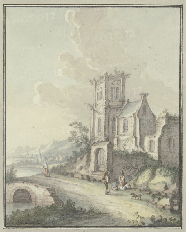 Church ruins by the water, late 18th century. Creator: Johann Caspar Zehender.